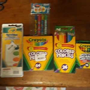 Crayons colored pencils washable paint